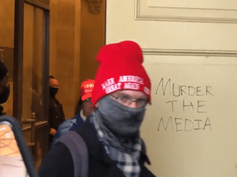 A screenshot of the Jan. 6 insurrection.