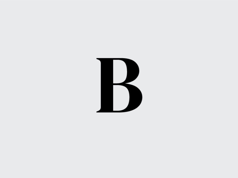 A black capital B on a white background.