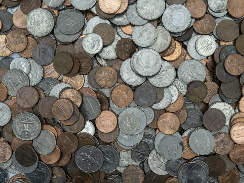 Top shot of coins