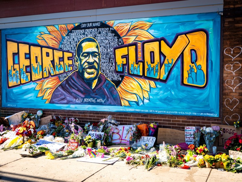 beautiful graffiti mural honoring george floyd from black lives matter protest