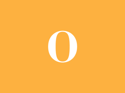 A white letter O on an orange background.
