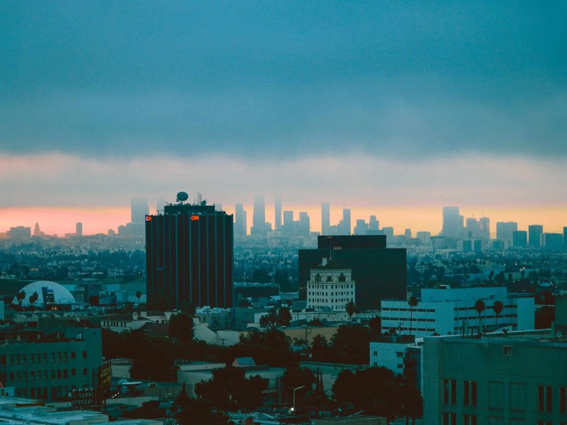 The CNN building against the LA skyline