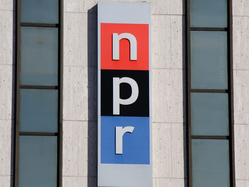 An image of NPR's logo placed on a building.