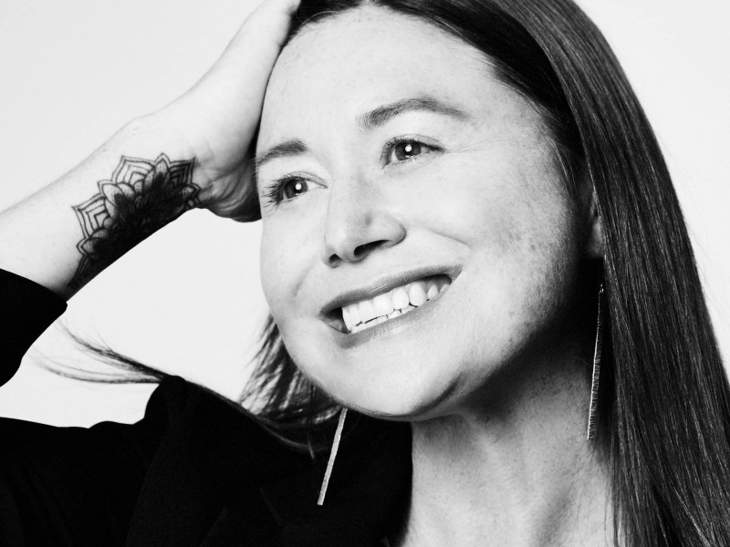A black and white photo of Nadine Hoffman