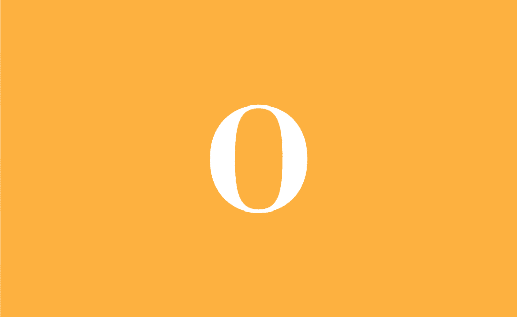 A white letter O centered on an orange background.