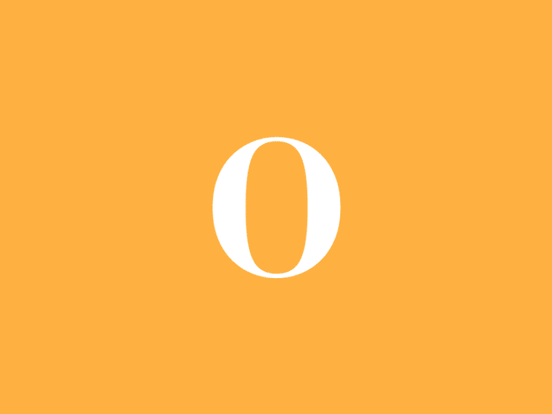 A white letter O centered on an orange background.