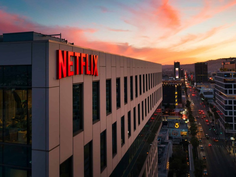 Photo of Netflix office building at sunset.