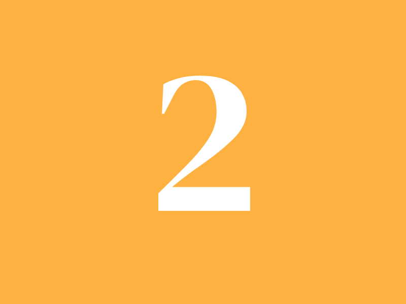 An image of the number 2 on The Objective's colorscheme. The two is white and the background is orange.