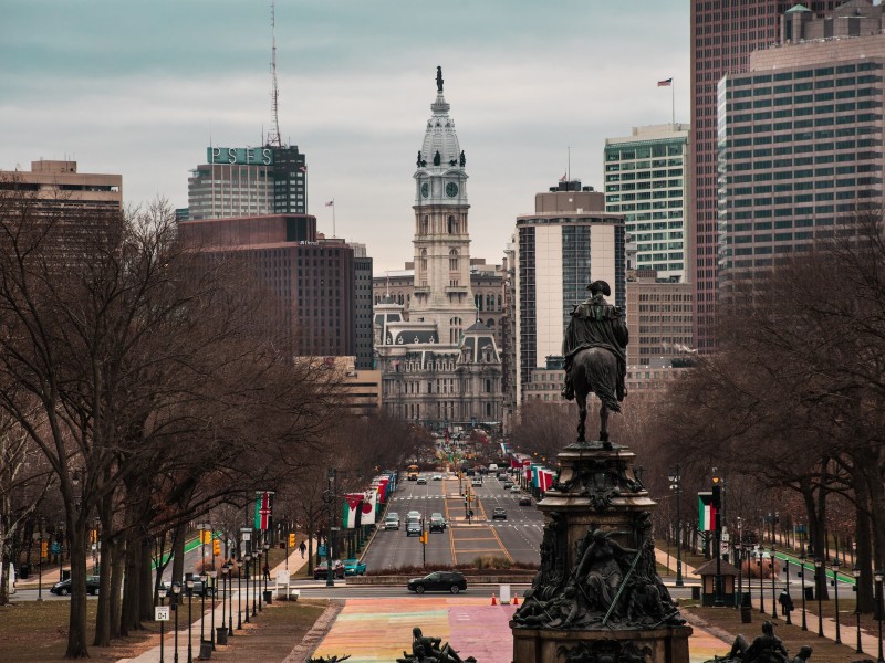 A shot from the Rocky Steps at the Philadelphia Museum of Art of City Hall.