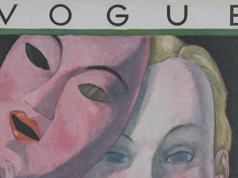 A screenshot of a Vintage Vogue Magazine Cover From 1930 by Georges Lepape.