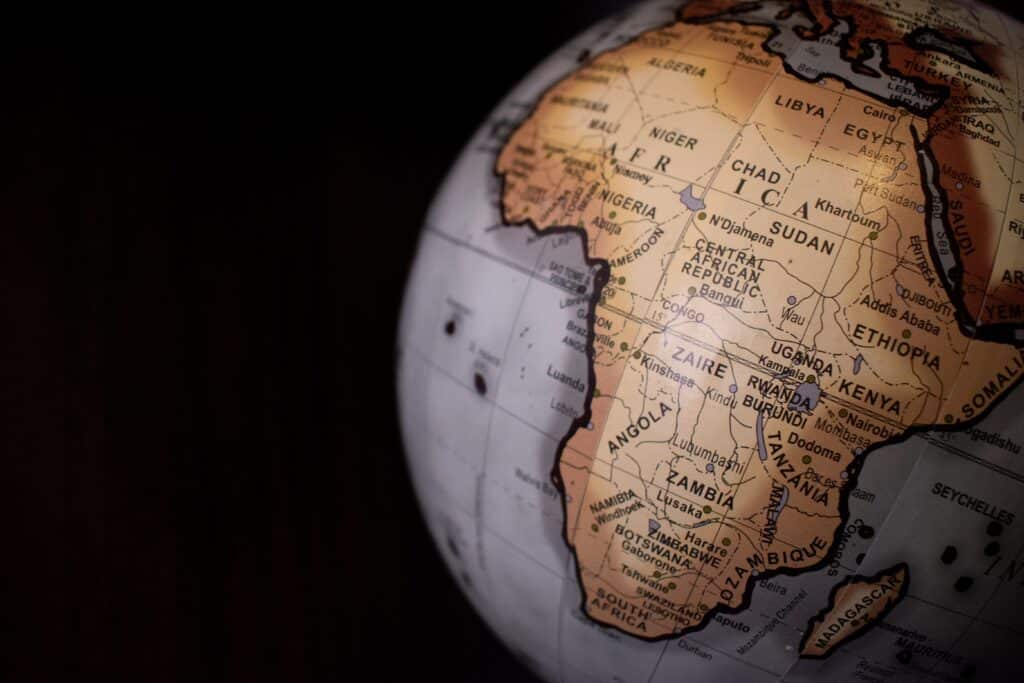 A photo of Africa on a globe map.