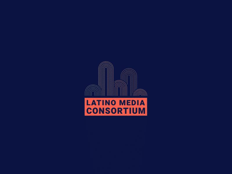 The logo for the Latino Media Consortium, which is five different arches of varying heights, each with five arch layers underneath, above the words Latino Media Consortium.