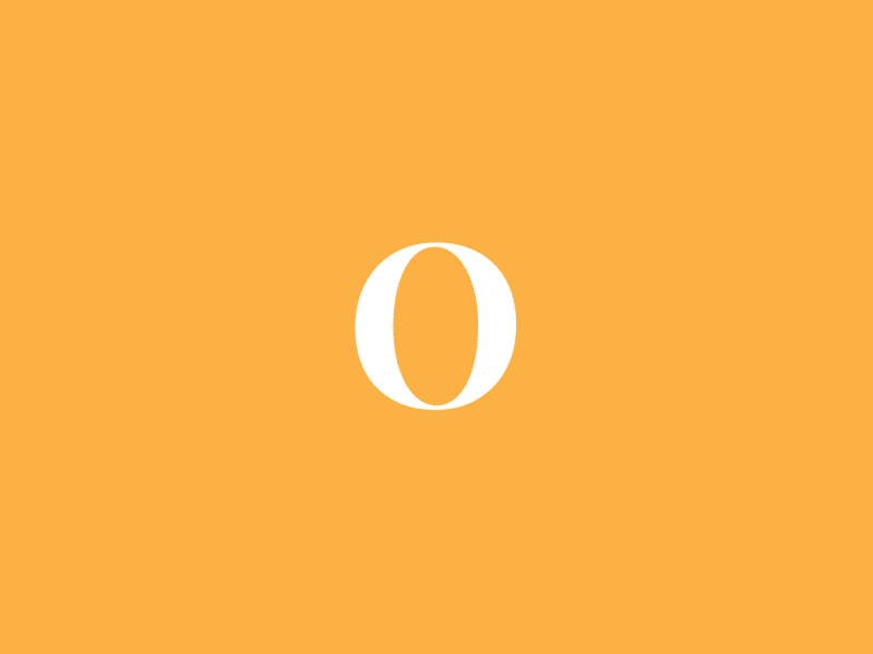 A white letter O centered on an orange background.