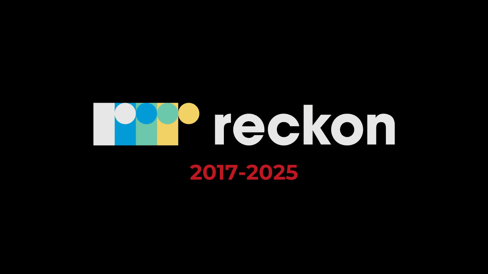 The logo for Reckon News with the dates 2017-2025 (the newsroom's tenure) underneath in red.