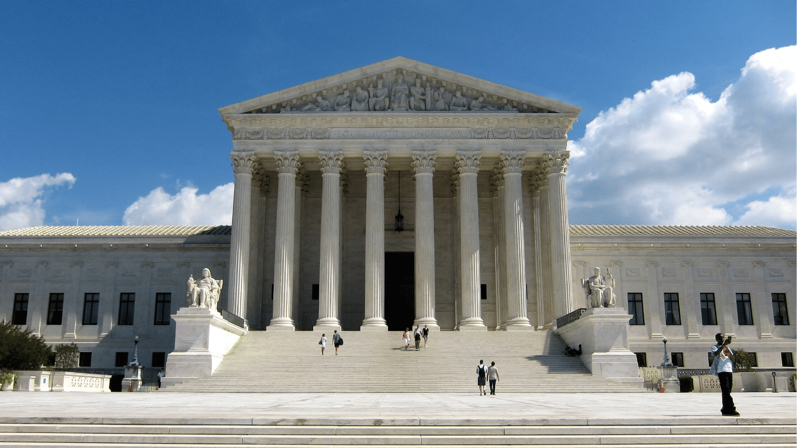 The front facade of the U.S. Supreme Court building.