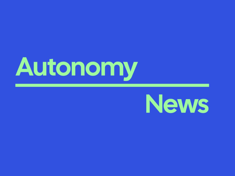 The Autonomy News logo. Neon green sans serif text reads "Autonomy" and is left-oriented above a divider line. Right-oriented neon green sans serif text reads "News".