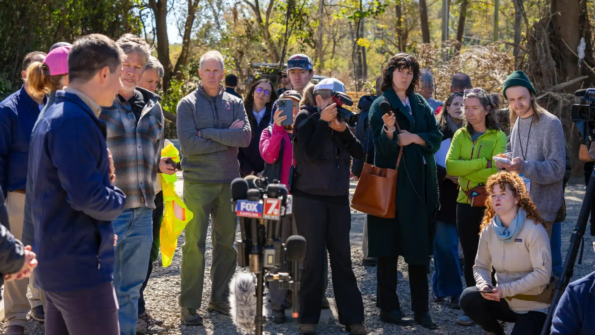 Laura Hackett at a press conference hearing from local officials after Hurricane Helene. 